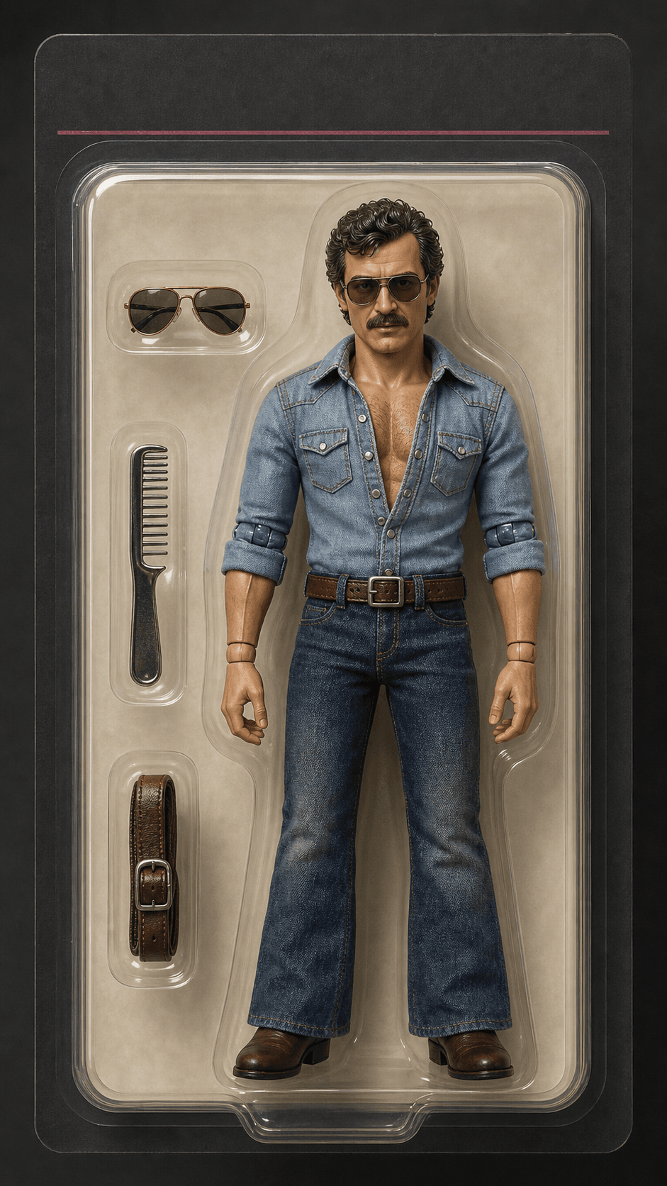 Burt Reynolds as an editorial doll from the repertoire macho