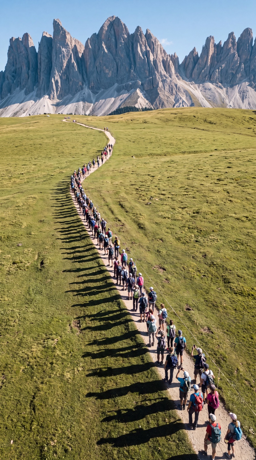 Una fila di escursionisti su un sentiero d’alta quota